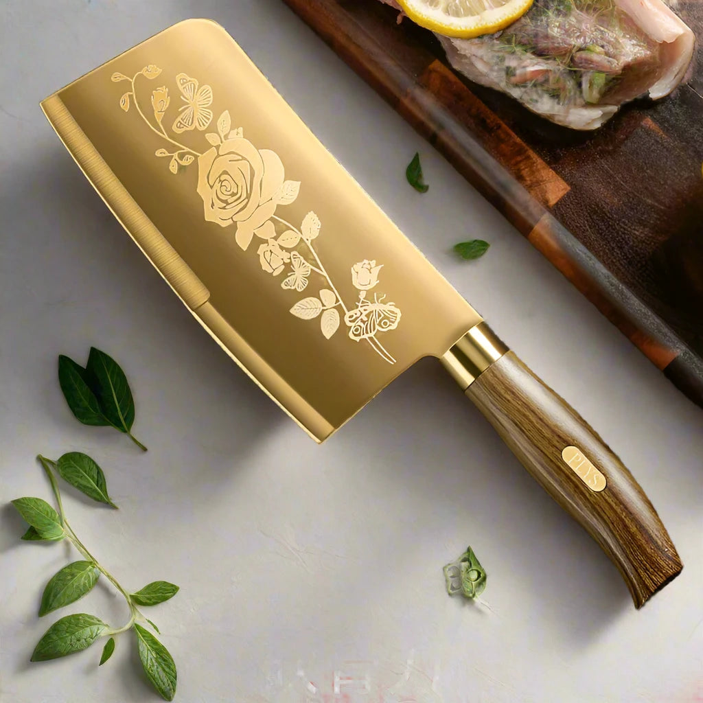 Six Piece Set Luxury Gold Kitchen Knife Set Stainless Steel Blade with Golden Titanium Plating Chef Knife Set for Kitchen