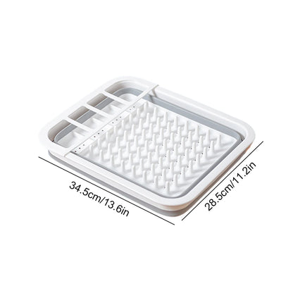 Collapsible Dish Drainer Space Saving Kitchen Storage Tray with Cutlery Divider Plastic Sink Drying Rack for Caravans Motorhomes